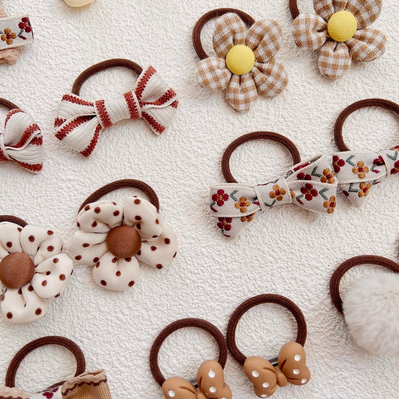 ELEMIRSA 20PCS Hair Ties for Girl Toddler Hair Bow Ties Lace Brown Hair Bow Rubber Band Elastic Pigtail Flower Bow Ponytail Holders for Baby Girl Kids - Image 3